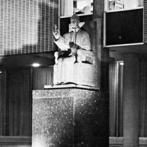 The library as it looked in 1969. The statue of His Holiness Pope Pius XII is by artist Ivan Mestrovic.