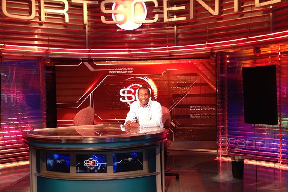 Beasley sits behind the SportsCenter desk at ESPN